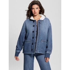 NWT Guess Lana Sherpa-Lined Long Sleeve Trucker Jacket Noka Wash Women's Size XS